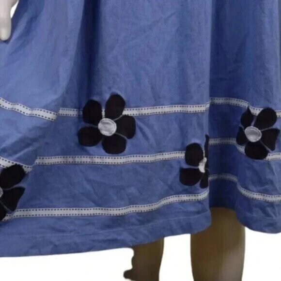 Land's End Long Sleeve Midi Dress Floral Embroidered Blue Size 14 - Picture 2 of 9